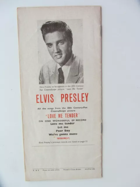 Elvis Presley Orig 1957 His Master's Voice Record Catologue  Full Back Page  Ad