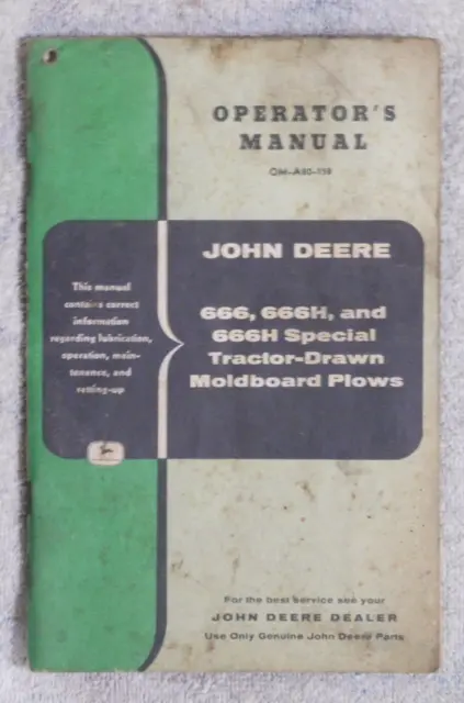 John Deere 666 666h special Moldboard plow manual operators