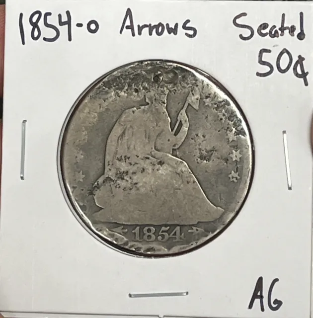 1854-O Seated Liberty Silver Half Dollar Coin With Arrows AG ( RAW1227 )