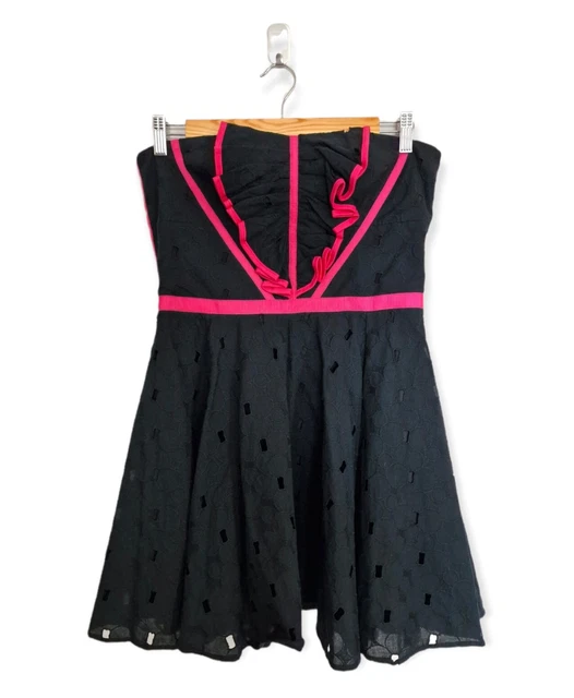 Vintage Y2k Karen Millen Black Broderie Anglaise Corset Dress Size 12 Barbie