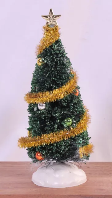 Lemax Decorated Christmas Tree Village Accessory w/ Gold Tinsel Star & Ornaments