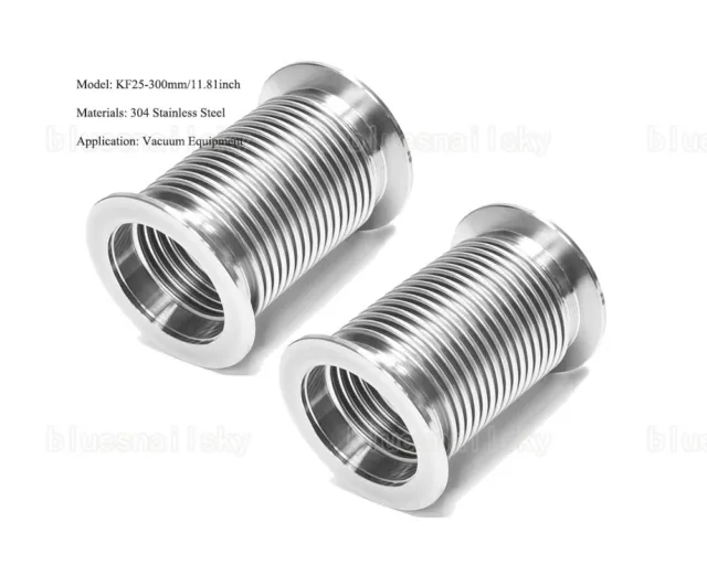 2X Bellow Hose Metal KF-25-300 mm/11.81 inch Vacuum Corrugated Bellows Pipe Tube
