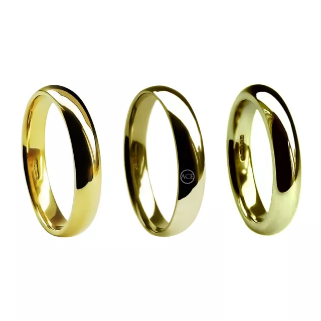 5mm 9ct Yellow Gold Court Comfort Wedding rings 375 UK HM Med Hvy & X Heavy Band