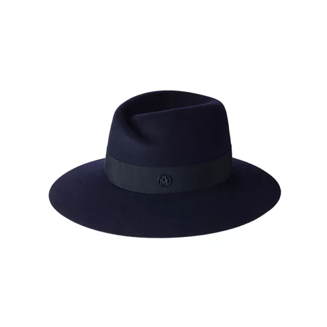 NWT Maison Michel Virginie Waterproof Navy Blue Felt Fedora Hat Sz S