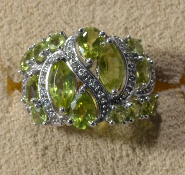 JTV  MANCHURIAN PERIDOT(tm) - WHITE TOPAZ - CLUSTER RING SIZE 6-RHOD/STER SILVER