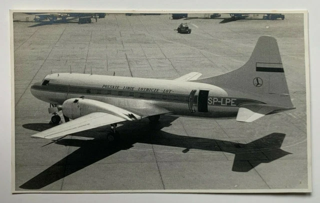Vintage 1959 3x5 B&W Photo London Airport LOT Airlines Convair 240 Poland plane