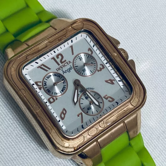 Invicta Angel Watch Womens 1299 Day Date Multi Dial Chronograph Lime Green $495