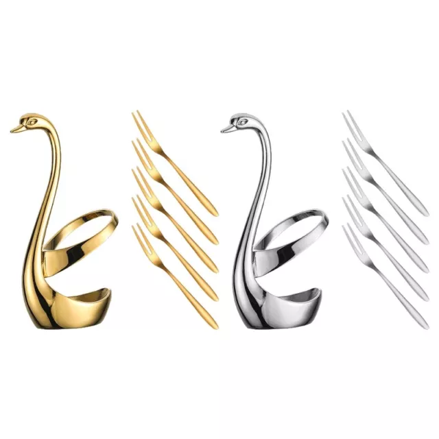 Dessert Forks Pick with Swan Design Holder for Dining Table Decorations
