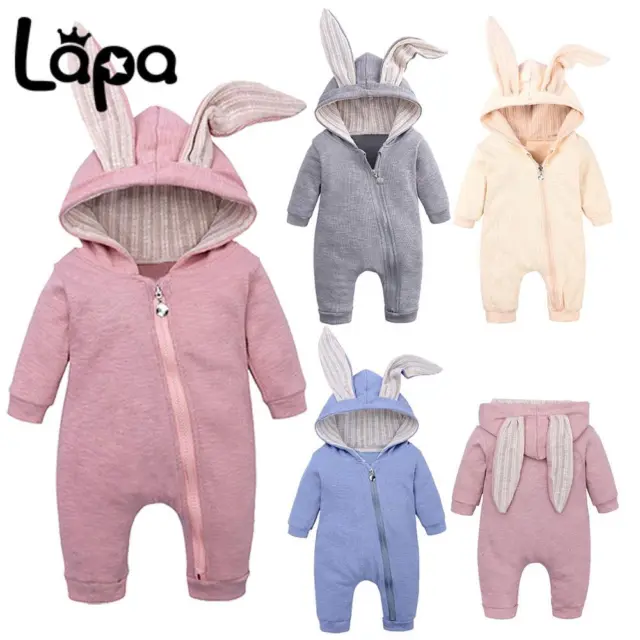 Newborn Baby Boys Girls Hooded Romper Jumpsuit Bodysuit Outfits Clothes Jumpsuit