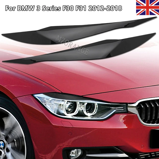 PAIR GLOSS BLACK Headlight Eyebrow Eyelid Cover Trim For BMW 3 Series