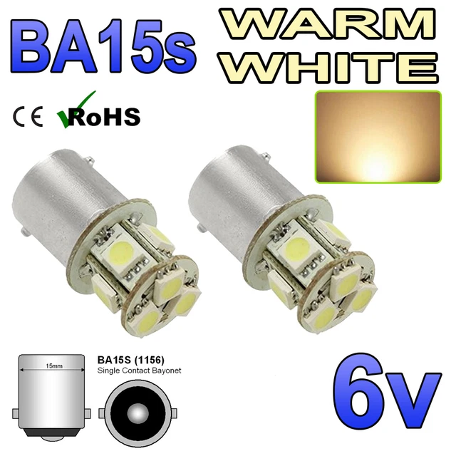 6V Warm White BA15d 8-SMD 5050 LED Bulb – Interior / Side Light For Classic Cars (Valley Lighting)