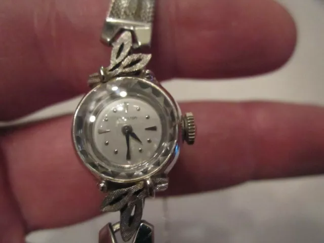 14K Gold (White Gold) Hamilton Ladies' Watch - Band Is 10K Gf - Runs Great!