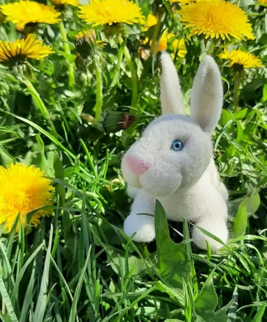 Easter Bunny Needle Felted Wool HandMade White Rabbit Gift