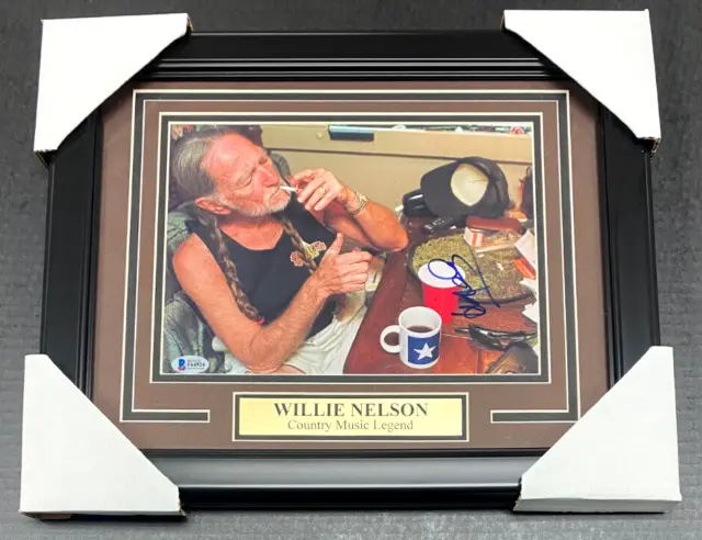 Willie Nelson Autographed Signed 8X10 Photo Framed Smoking Bas Coa Beckett