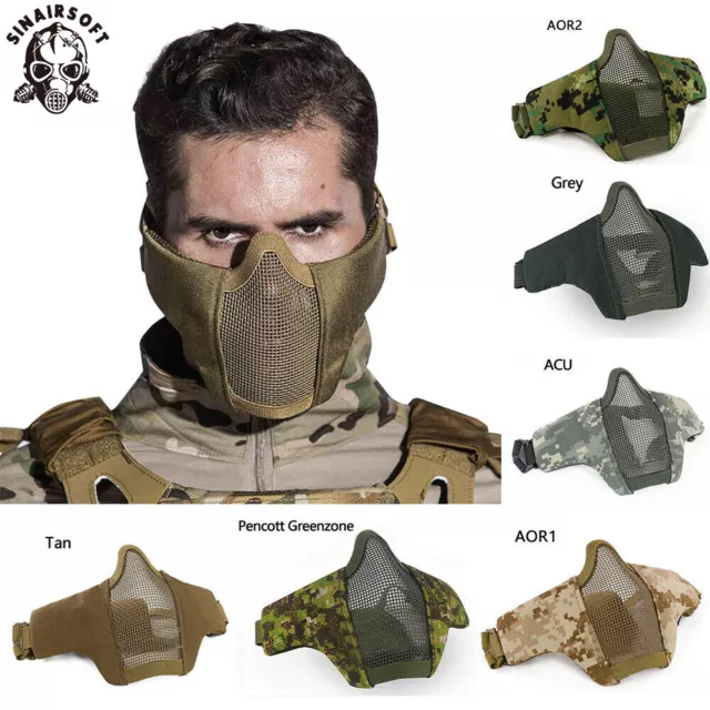 SINAIRSOFT Tactical Airsoft Mask Metal Mesh Half Face Paintball Hunting Mask