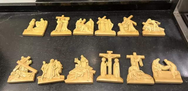 Set of 12 DETAILED 5" x 7" Vintage Plaster Stations of the Cross - 2 Missing