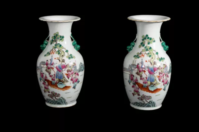 China 19. Jh. Ein Paar Antike Chinesische Export Famille Rose Porzellan Vasen