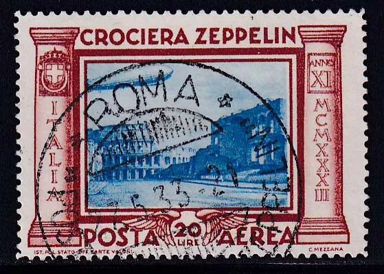 L346 REGNO D’ITALIA – Zeppelin, 20 lire n. 50, timbrato.