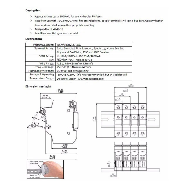 Photovoltaïque Porte-Fusibles 10 X 38 MM Dc-Sicherung IEC 60269.6 Pv-Sicherung
