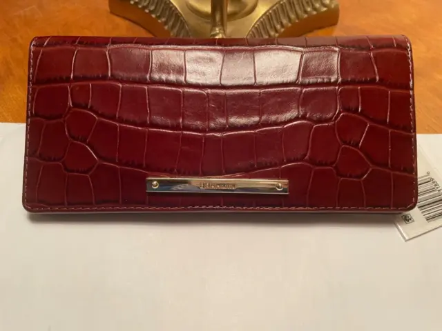 COGNAC TRANCE Brahmin ADY Whiskey Red Brown FLAT CROC Leather BIFOLD Wallet NWT