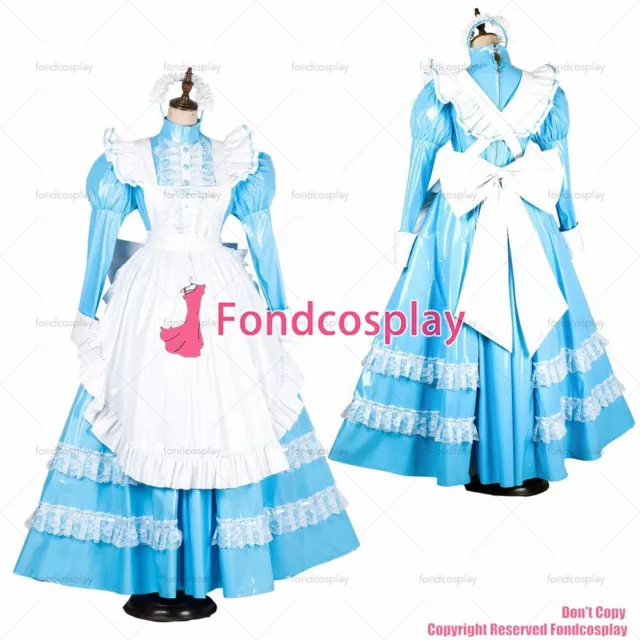 CROSS DRESSING SISSY maid lockable baby blue PVC vinyl dress Uniform CD ...