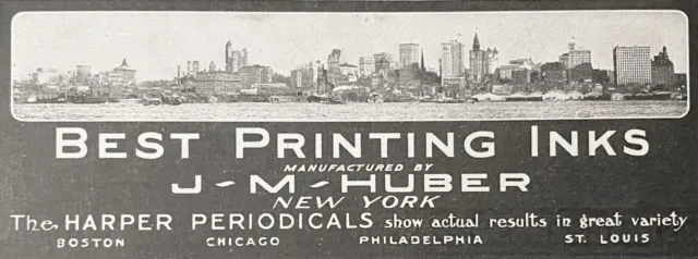 1906 JM(Joseph Maria)Huber"BEST PRINTING INKS"Vtg Print Ad~New York City Skyline