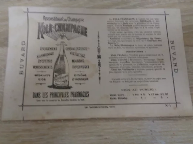Rare Buvard Ancien Kola Champagne Debut De Siecle