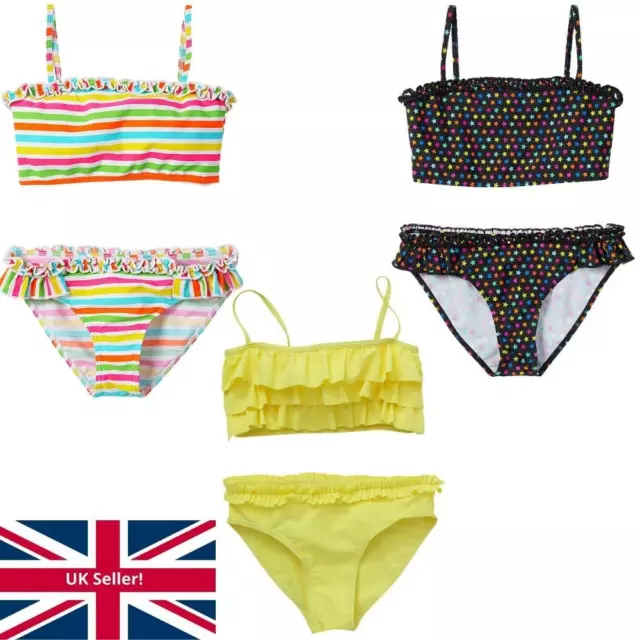 Girls Bikini Set Two Piece Frill Detail Plain Spot Summer Holiday H2O UK Seller