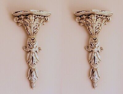 Set-of-2 Ornate 27” Rustic Shabby Chic Wall Sconce Shelves with Plate Holder Slo