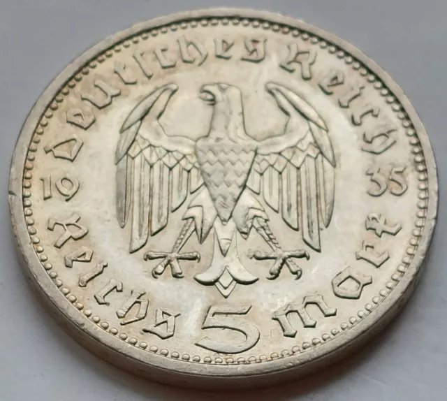 3. Reich, 5 Mark 1935 A, Hindenburg ohne HK, J. 360