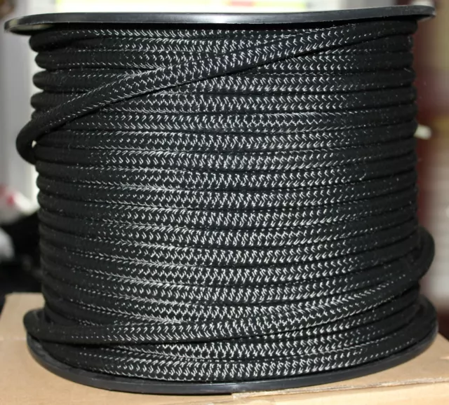 8mm x 100m Polyester Double Braided YACHT Rope ~SOLID BLACK~STRONG 1341kg