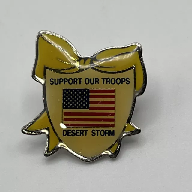 Support Our Troops Desert Storm Ribbon Flag Vintage Lapel Pin