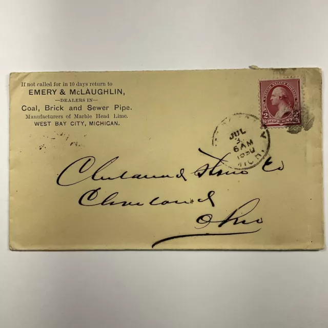 1890 West Bay City, Michigan Emery & McLaughlin Coal Brick Dealer Envelope