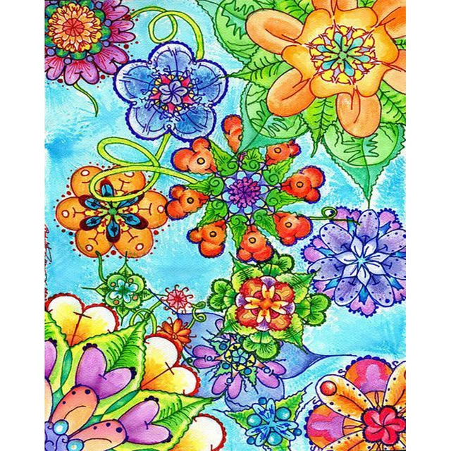 Colorful Flower Oil Paint By Numbers Kit DIY Frameless Drawing for Adults Decor