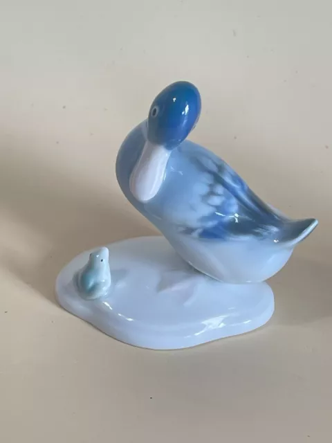 Vintage Metzler & Ortloff Porcelain Duck and Frog figurine Blue Germany MO Crown