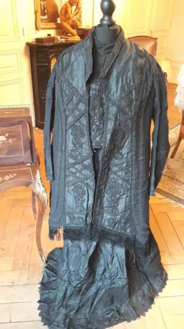 Superbe ensemble trois pièces en soie noire  1850 - Magnifique Soie de Lyon