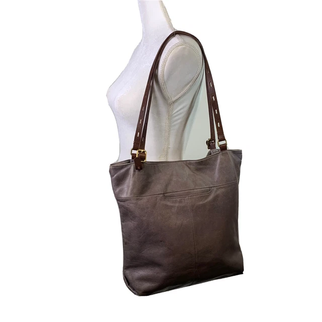 Hobo International Lennon Tote Shoulder Bag Brown Gray Soft Leather Large Purse