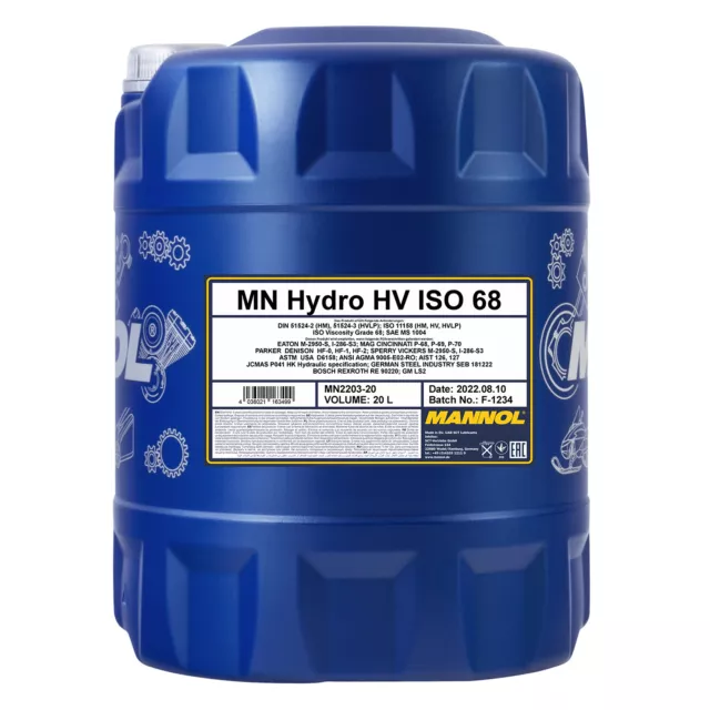 20 (1x20) litros MANNOL Hydro HV ISO 68 / HVLP 68 aceite hidráulico DIN 51524/3