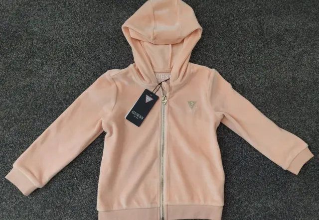 Guess Girls Outerwear Zip Up Hoodie in Peach With Logo, Size 3 Years BNWT