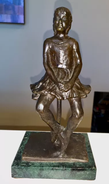 Vintage Degas Ballerina Girl Resting Sitting Bronze Sculpture Statue 10” High