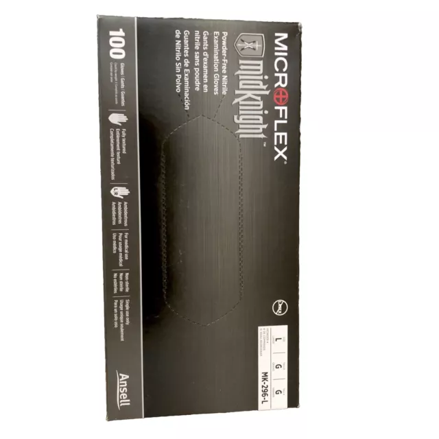 Microflex MidKnight Black Disposable Nitrile Gloves, Size Large (Box of 100)