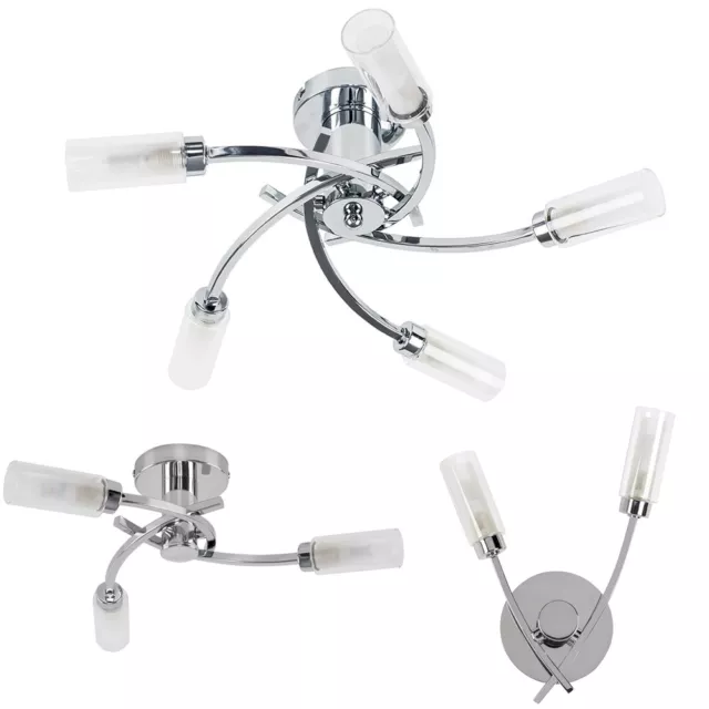 Modern Chrome & Glass Ceiling Light Fitting Wall Light Semi Flush Lounge Lamp