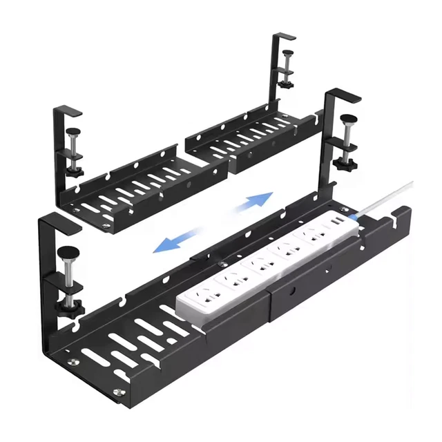 UNDER DESK CABLE Management No Drill Cable Tray with Clamp Wire ...