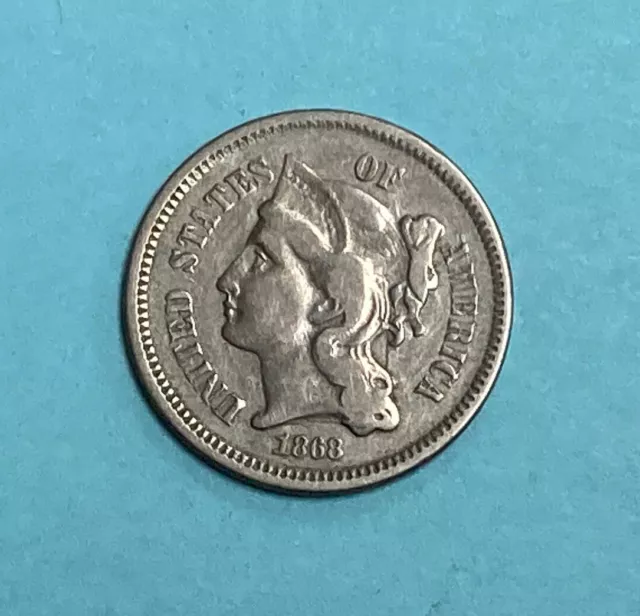 1868 Three Cent Nickel ~ Old United States Coin ~ Free Shipping