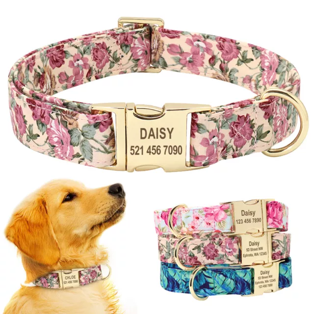 Customized Dog Collar Personalized Pet Puppy Name ID Cute Floral Small to Large