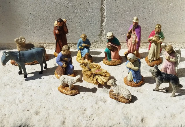 Lot De 2 Anciens Santons En Cire Marie Et Joseph - Crèche Traditionnelle Vintage