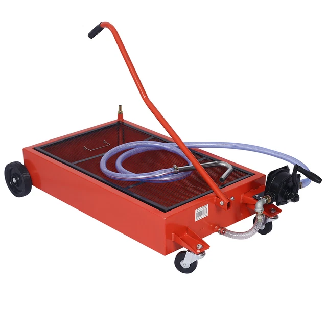 17 GALLON OIL Drain Pan Tank Low Profile Dolly w/ Pump & Wheels for Car