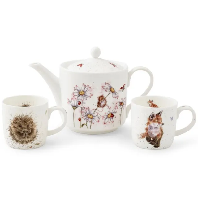 Wrendale Tea for Two Teapot and Mugs Set Fine Bone China Royal Worcester