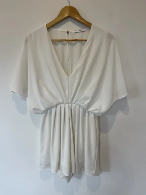 SHEIKE White Shorts Romper Playsuit Low Cut Pleated Short Sleeve Lined Size 8