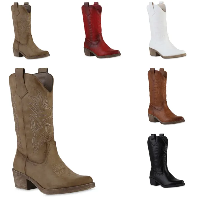 Damen Cowboystiefel Stiefel Spitze Stickereien Western Schuhe 840902 Trendy Neu